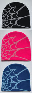 Unisex Beanie Hat Knitted <b>Winter</b> <b>Cap</b> Casual Style Adult Size 56-58CM Geometric Pattern Black with Pink Red White Design - Product Image 2