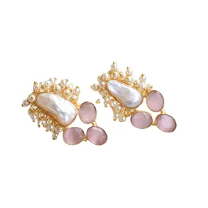 Luxury Design Baroque Pearl Earrings 24k Gold Plated Stud Earrings Fine Jewelry Wedding statement luxurious earrings suppliers