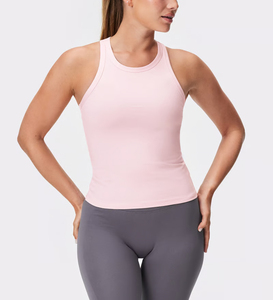 Pink Ribbed Slim Fit Women's Tank <b>Top</b> Knitted Lightweight Soft Touch Four-Way Stretch Breathable Quick Dry Eco-Friendly Hip Hop - Product Image 1