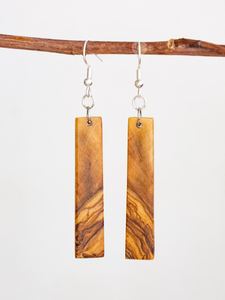 Boucles d'oreilles pendantes rectangulaires en bois naturel avec crochets en argent, style bohème, accessoires de bijouterie - Product Image 4