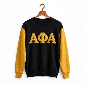 Custom Chenille Embroidery ΑΦΑ Sweatshirt <b>Black</b> Gold Colorblock Greek Fraternity Crewneck Unisex Heavyweight <b>Fleece</b> Pullover Top - Product Image 4