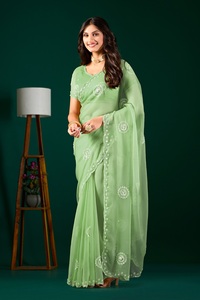 Vexotrend Indian Designer Women's <b>Satin</b> Chiffon <b>Saree</b> Beautiful Patola Design Traditional Style Wedding Diwali Party Wear - Product Image 3