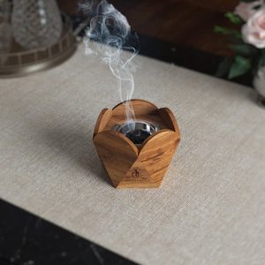 Quemador de incienso de madera de loto con forma de tulipán, soporte geométrico árabe para incienso Oud con taza de carbón metálica extraíble para uso con incienso. - Product Image 5