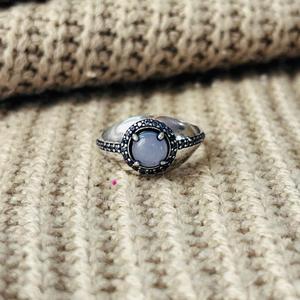 Art Deco Blue Chalcedony Brass <b>Ring</b> Silver Plated Vintage Halo Wholesale <b>Ring</b> For Women - Product Image 1