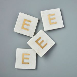 Modern Square Stone Coasters With Gold Letter E Table <b>Mats</b> For Tea <b>Cup</b> Decor - Product Image 1