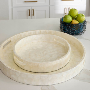 Modern Wood Decorative <b>Tray</b> Set Round Serving <b>Trays</b> <b>Handles</b> Luxury Vanity Organizer American Style Multifunction Coastal Home - Product Image 5