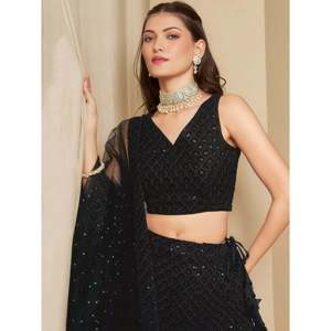 Lehenga Choli de Georgette Negro para Fiesta con un Cautivador Trabajo de Bordado - Product Image 2