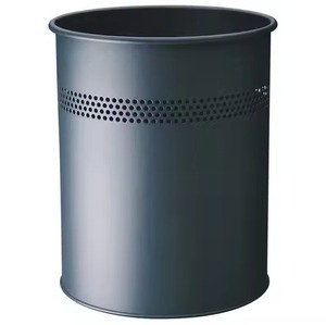 Modern <b>Black</b> Cylindrical Metal Storage Bucket Open Top Minimalist Design Indoor Outdoor Household Waste Bin Geometric Patter - Product Image 3