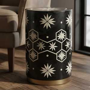 Belladec Best Design Modern Antique Bone Inlay <b>Side</b> <b>Table</b> Striped Pattern <b>Black</b> Stool Bedroom Use Handcrafted Living Room - Product Image 1