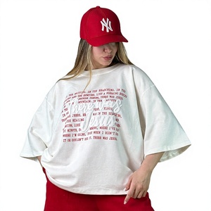 T-shirts pour femmes OEM, faible MOQ, en coton épais, avec impression graphique personnalisée, coupe ample à épaules tombantes, décontracté, motif foi/inspiration - Product Image 2