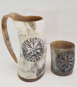 Tasse en corne de Viking naturelle tasse en corne à boire avec gravure de la meilleure qualité finition parfaite de l'Inde - Product Image 2