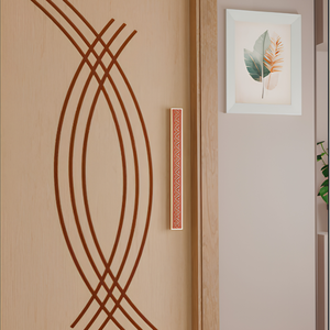 Poignée longue de porte principale en aluminium et bois sculpté Ora, finition AB Matt PVD Or PVD Or Rose, incrustation bois, quincaillerie d'entrée - Product Image 1