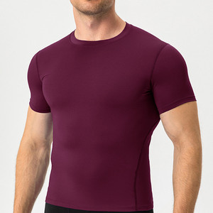 เสื้อยืดคอกลมแขนสั้นผู้ชาย สีพื้น ผ้ารัดรูป แห้งเร็ว ผลิตจากโพลีเอสเตอร์/คอตตอน ทอแบบสปอร์ต สำหรับออกกำลังกาย ใส่ได้ทุกฤดู - Product Image 2