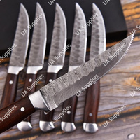 Cuchillos de Cocina Personalizados Hechos a Mano, Profesionales, Ecológicos, de Acero de Damasco, de 6 Piezas, con Hoja Entera Parcialmente Dentada, Ambidiestros
