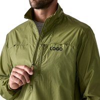 Jaket Soft Shell Pria Warna Hijau Zaitun, Resleting Seperempat, Tahan Air, Ukuran Reguler, Cocok untuk Semua Musim, Pakaian Luar Ruangan dengan Kantong