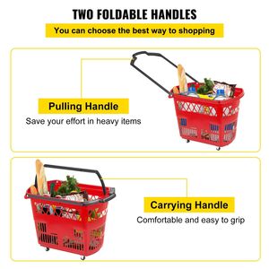 Set di 6 Cestini per la Spesa in Plastica Rossa con Ruote e Manici, Carrelli Portatili per lo Shopping - Product Image 5