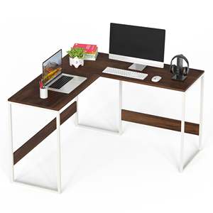 Escritorio para Computadora en Forma de L Corbyn, Color Marrón Maple, con Patas de Metal Blancas, Ideal para el Hogar o la Oficina, Compatible con WFH - Product Image 4