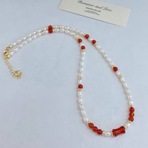 Ensemble de bijoux en agate rouge naturelle, collier fin et élégant avec bracelet minimaliste rétro chinois - Product Image 2