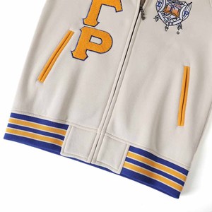 Veste polaire universitaire premium bleue Sigma Gamma Rho avec broderie chenille, vêtement de sororité grecque pour homme, logo frontal, hiver - Product Image 3