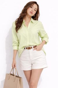 เสื้อเชิ้ตผู้หญิงลายทาง ผ้าคอตตอนผสม เหมาะสำหรับใส่ทำงาน แขนยาว ติดกระดุม  ลำลองและเหมาะสำหรับใส่ทำงานสำหรับสาวๆ - Product Image 3