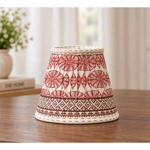 Pantalla de Lámpara Roja de Lino y Algodón Botánico |   Pantalla de Tela Plegada Decorativa para una Decoración Elegante del Hogar - Product Image 2
