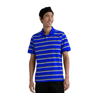 เสื้อโปโลผู้ชายแขนสั้นลายทาง ผ้าถัก สวมใส่สบาย ทรงปกติ สีดำ ขาว เทา - Product Image 2