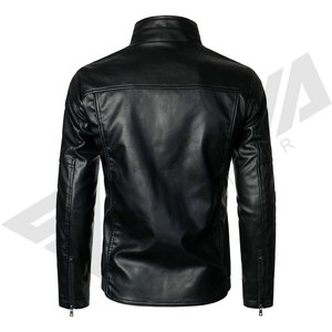 <b>Men's</b> Black <b>LEATHER</b> OR PU <b>Leather</b> <b>Jacket</b> Stand Collar Zipper Closure Moto Biker Style Slim Fit Autumn Wear - Product Image 3