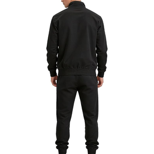Ensemble de survêtement tricoté noir pour homme, fermeture éclair intégrale, couleur unie, tenue décontractée, saison automne, sweat-shirt à col montant et pantalon - Product Image 2