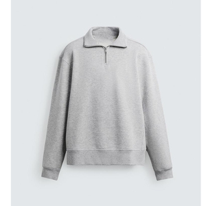 Sweat-shirt décontracté unisexe à demi-zip, col montant, en coton uni, style streetwear - Product Image 5