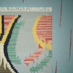 Alfombra Persa Abstracta de Lana Hecha a Mano, Tejido Plano, Ecológica |   Alfombra Antigua de Estilo Vintage - Product Image 5