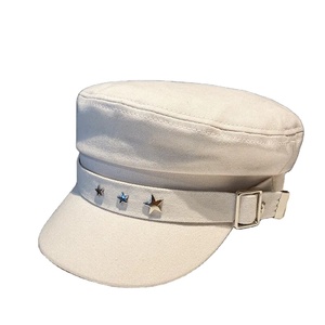 Béret pour femmes casquette en cuir véritable chapeau étoile noire printemps et automne hiver mode rétro britannique nouveau - Product Image 1