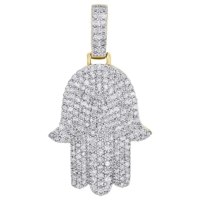 1.50 Ct 10K Geel Goud Hamsa Hand Van Fatima Diamanten Hanger Pave Charm Op Wholesale-prijs