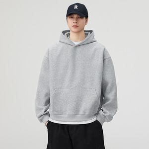 Sweat-shirt à capuche unisexe beige uni en molleton français, décontracté, avec poche avant, coupe classique, 100 % coton, brodé, respirant - Product Image 3
