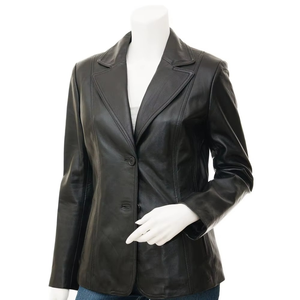 Women's <b>Genuine</b> Leather Blazer Full Sleeve Spread Collar Single Breasted Autumn Wear Solid Color Regular Length - Product Image 1