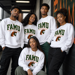 Sweat-shirt de qualité supérieure RANCHARD SPORTS HBCU FAMU, broderie personnalisée, pull à col rond en coton molletonné de l'Université d'État et Agricole de Floride - Product Image 5