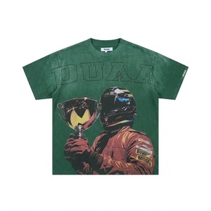 Camisetas de Gran Tamaño Unisex con Estampado DTF Vintage Lavado, 100% Algodón, Cuello Redondo, Manga Corta, con Pedrería - Product Image 1