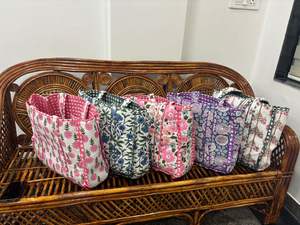 Bolso de mano de algodón multicolor para mujer, bolsa de compras, bolsos de hombro, bolso acolchado, bolsa de transporte, bolsos hechos a mano, 5 piezas - Product Image 2