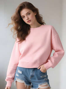 Sudadera Corta de Algodón OEM para Mujer, 350GSM, Felpa Francesa, Hombros Caídos, Sudadera Corta Personalizada para Mujer - Product Image 5