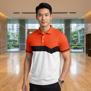 Men's Color Blocked <b>Polo</b> Shirt Short Sleeve Embroidery Logo Quick Dry Casual Woven Polyester White <b>Orange</b> Black - Product Image 6