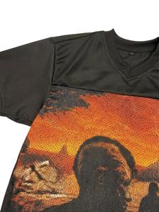 Custom Oversized Graphic Mesh Jersey T-Shirt Men Streetwear V-Neck Printed Hip Hop Fashion Tee OEM ODM Wholesale - Product Image 3