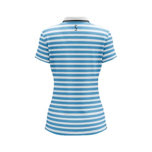 Camiseta a Rayas Personalizada de Primera Calidad al por Mayor para Mujer, Manga Corta, Informal, Tejida, Transpirable, de Secado Rápido, Azul y Blanca - Product Image 2