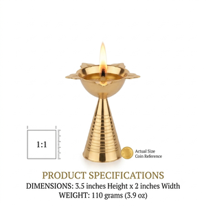 Tall Conical Ribbed Stand Brass Diya Traditional Indian Pooja Oil <b>Lamp</b> <b>Antique</b> Gold Finish Home Temple Decor Wholesale Suppliers - Product Image 6
