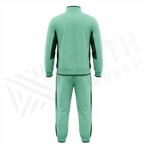Survêtement vert pour homme, fermeture éclair intégrale, col montant, vêtements de sport décontractés avec poches latérales, respirant, polyester et coton, pour l'automne - Product Image 2