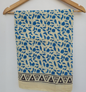 Hand Block Print Cotton <b>Sarong</b> Wrap Beige Floral Beach Pareo Indian Handmade Cover Up Boho Summer Scarf Lightweight Vacation - Product Image 2