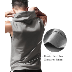 Sweat-shirt à capuche sans manches pour homme, blanc, en jersey de coton, coupe classique, décontracté, automne, écologique, avec poche avant - Product Image 6