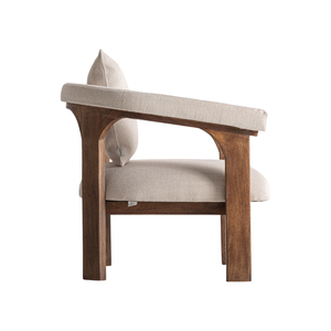Fauteuil lounge moderne en teck massif, chaise d'appoint rembourrée, design à accoudoirs ouverts et courbés, coussin de qualité supérieure, mobilier de resort confortable - Product Image 2