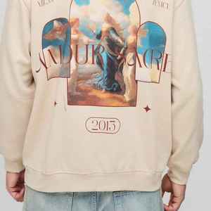 Sweat-shirt à capuche oversize pour homme, couleur crème, avec imprimé Venise au dos, manches classiques, coupe décontractée en tricot, style automne - Product Image 6