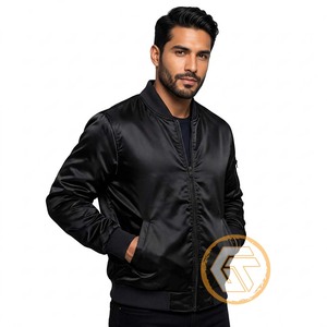 Chaqueta Varsity Negra de Satén para Hombre GREEK TREASURES, Corte Regular, Cuello Alto, Cierre de Cremallera, Informal, Transpirable, Bordada, para Invierno - Product Image 1