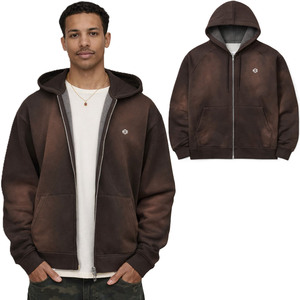 เสื้อฮู้ดดี้ผู้ชายแบบซิป วินเทจวอช ผ้าฝ้ายฟลีซหนานุ่ม สไตล์สตรีทแวร์ จัดส่งตรงจากโรงงาน - Product Image 1