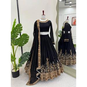 Lehenga Choli pour soirée, réversible, décontracté, pour le travail, avec fil et sequins de 9 mm, taille jusqu'à 44 pouces - Product Image 1